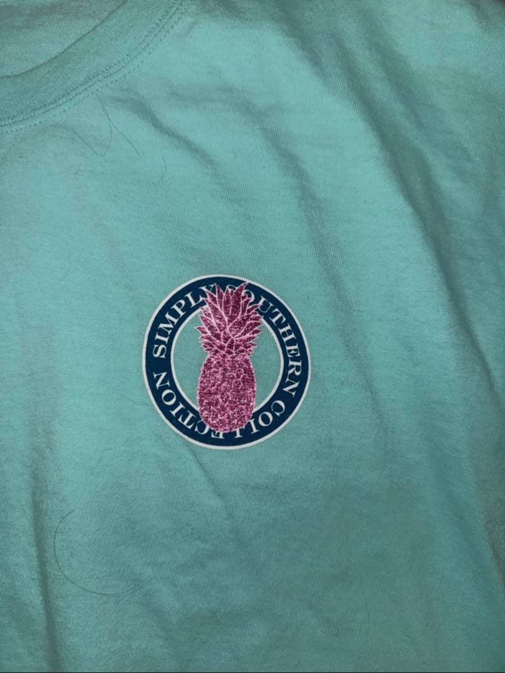 Simply Southern Mint Long Sleeve Tee with Pink Pineapple - Picture 3 of 4